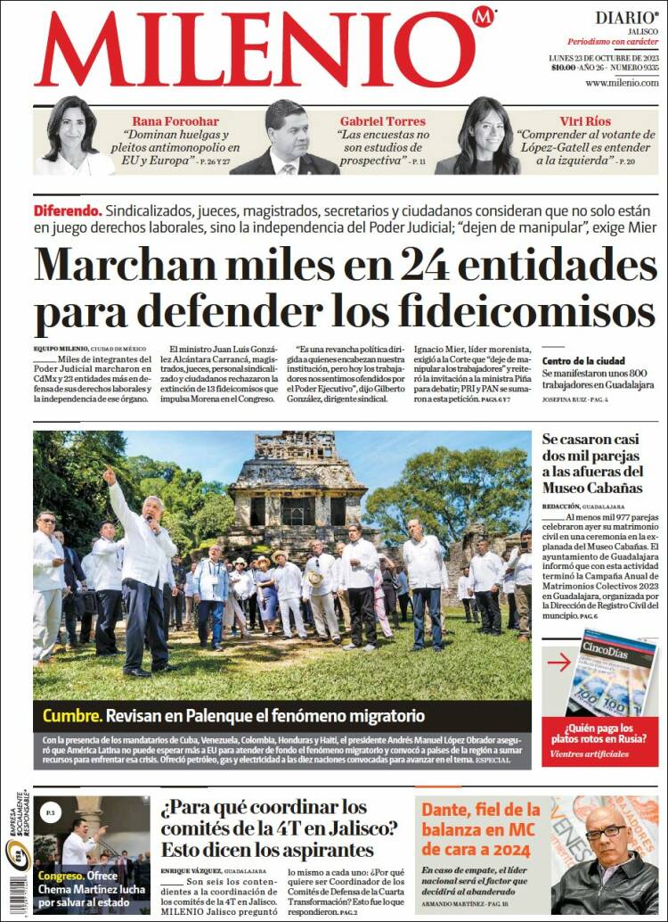 Portada de Milenio - Jalisco (México)