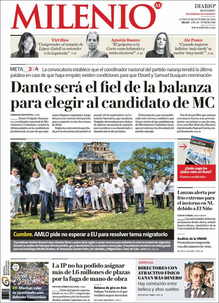 Portada de Milenio de Monterrey (México)
