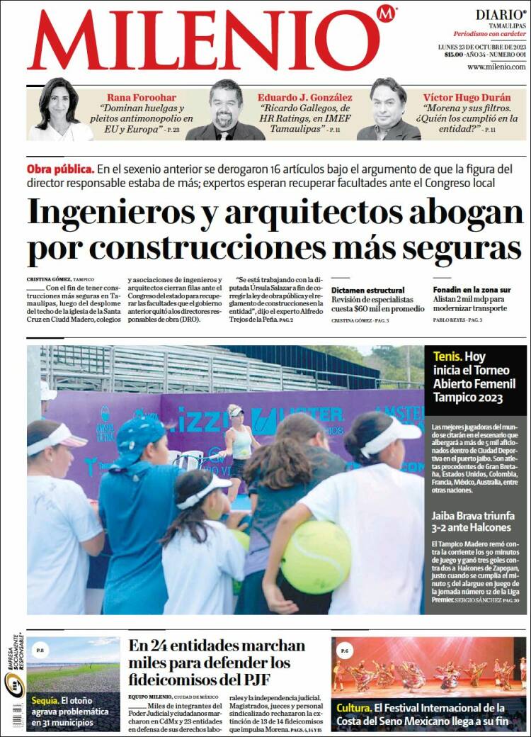 Portada de Milenio - Tamaulipas (México)