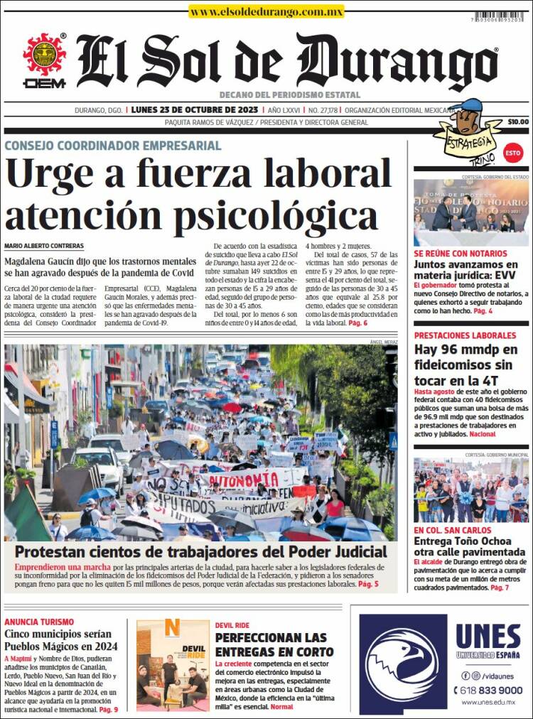 Portada de El Sol de Durango (México)