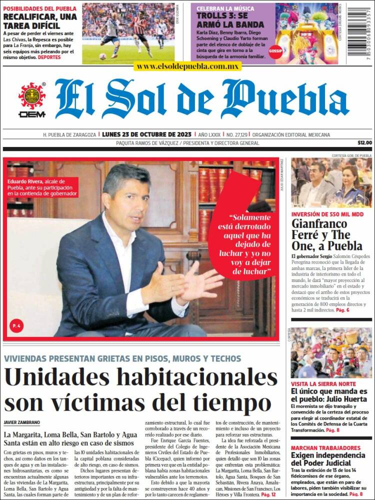Portada de El Sol de Puebla (México)