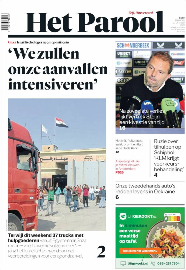 Portada de Het Parool (Pa&iacute;ses Bajos)