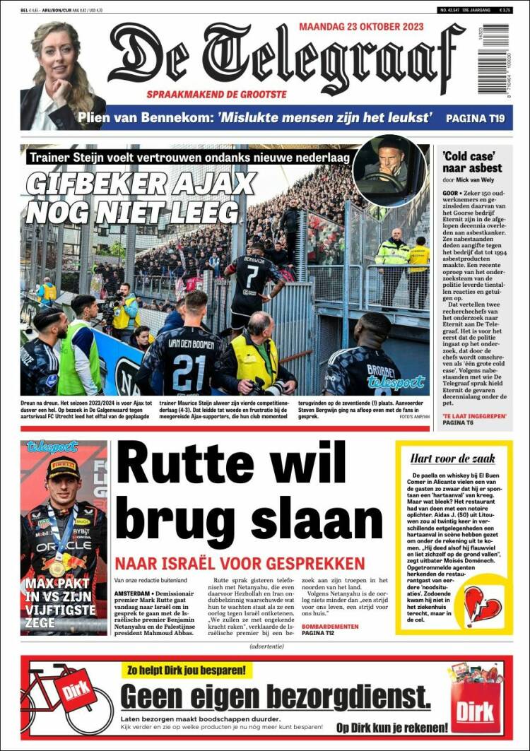 Portada de De Telegraaf (Pa&iacute;ses Bajos)