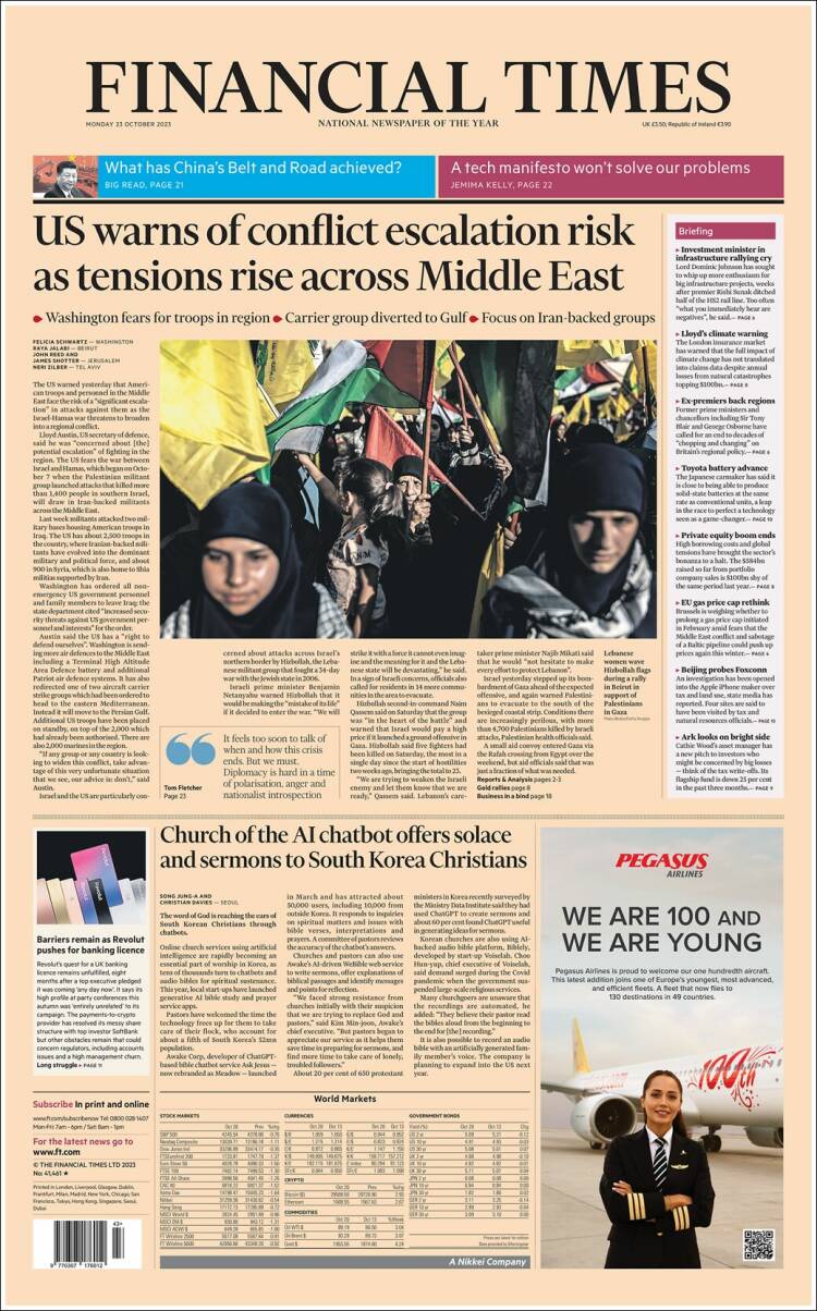Portada de Financial Times (Reino Unido)