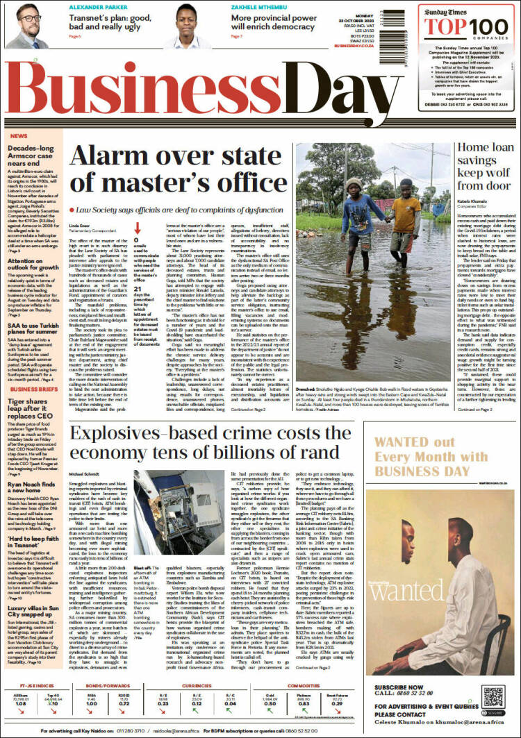 Portada de Business Day (Sud&aacute;frica)