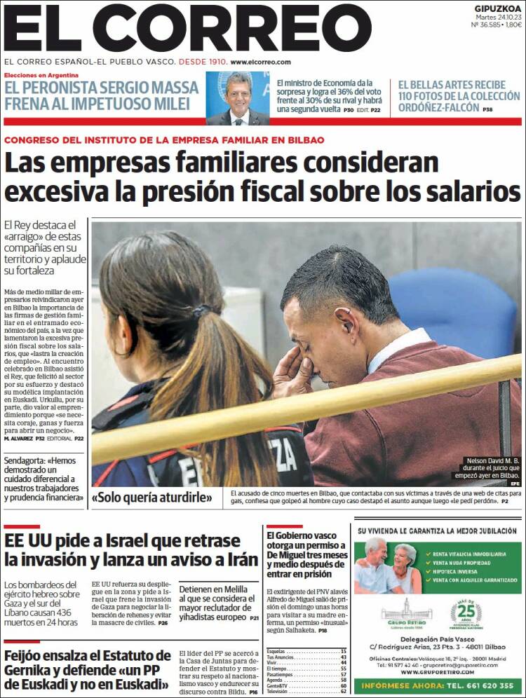 Portada de El Correo - Guipuzcoa (España)