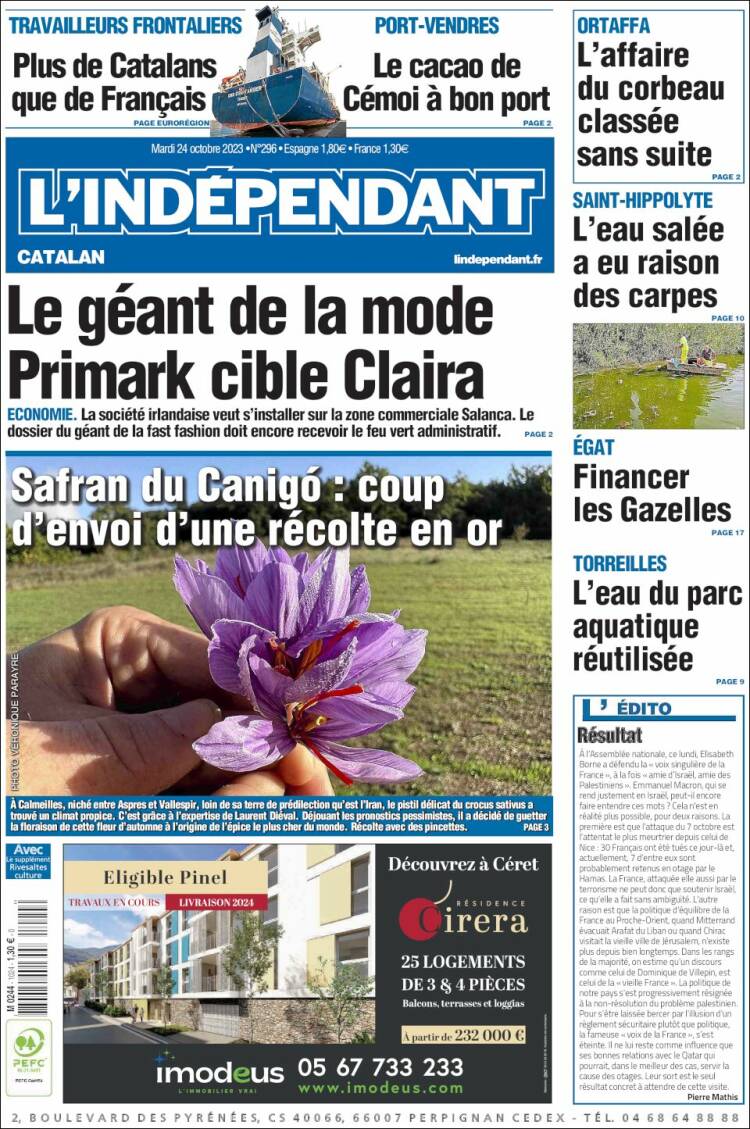 Portada de Le Indépendant (Francia)