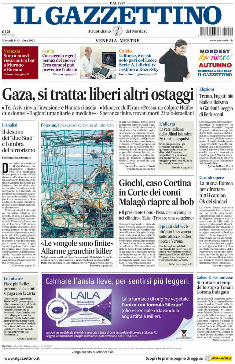 Portada de Il Gazzettino (Italia)