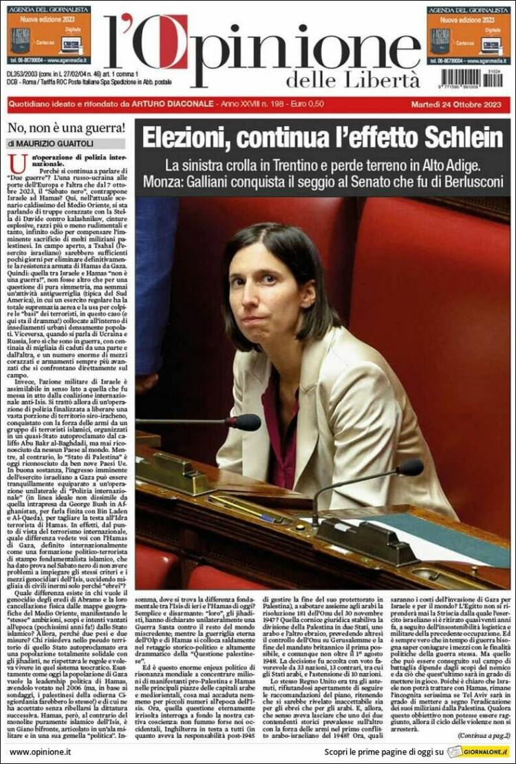 Portada de L'Opinione  delle Libertà (Italia)