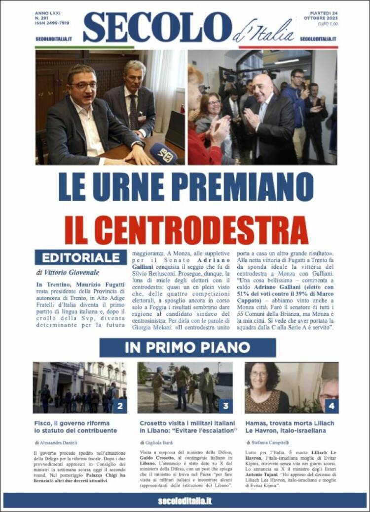 Portada de Secolo d'Italia (Italia)