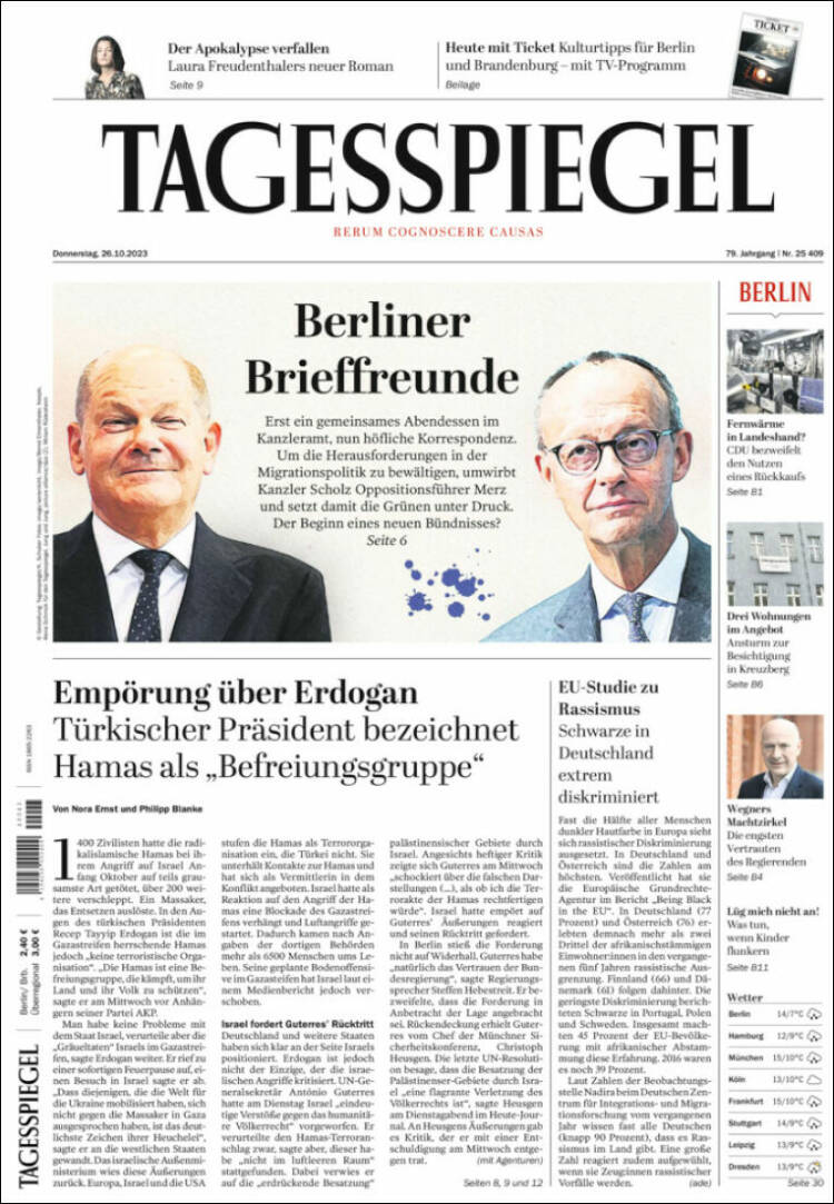 Portada de Der Tagesspiegel (Alemania)