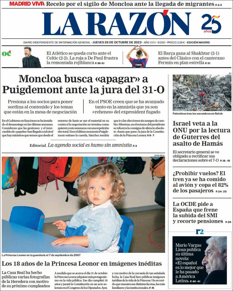 Portada de La Razón (España)