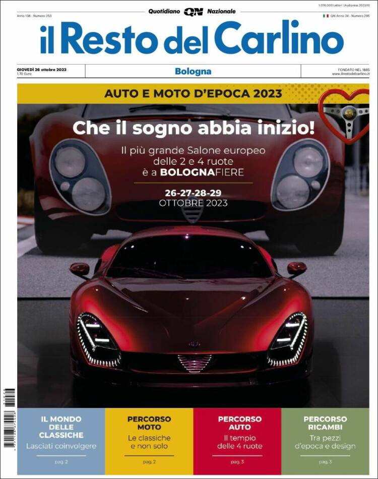 Portada de Il Resto del Carlino (Italia)