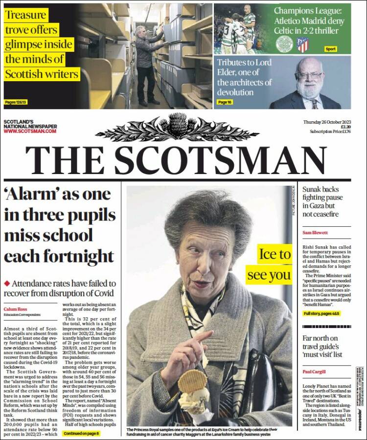 Portada de The Scotsman (Reino Unido)