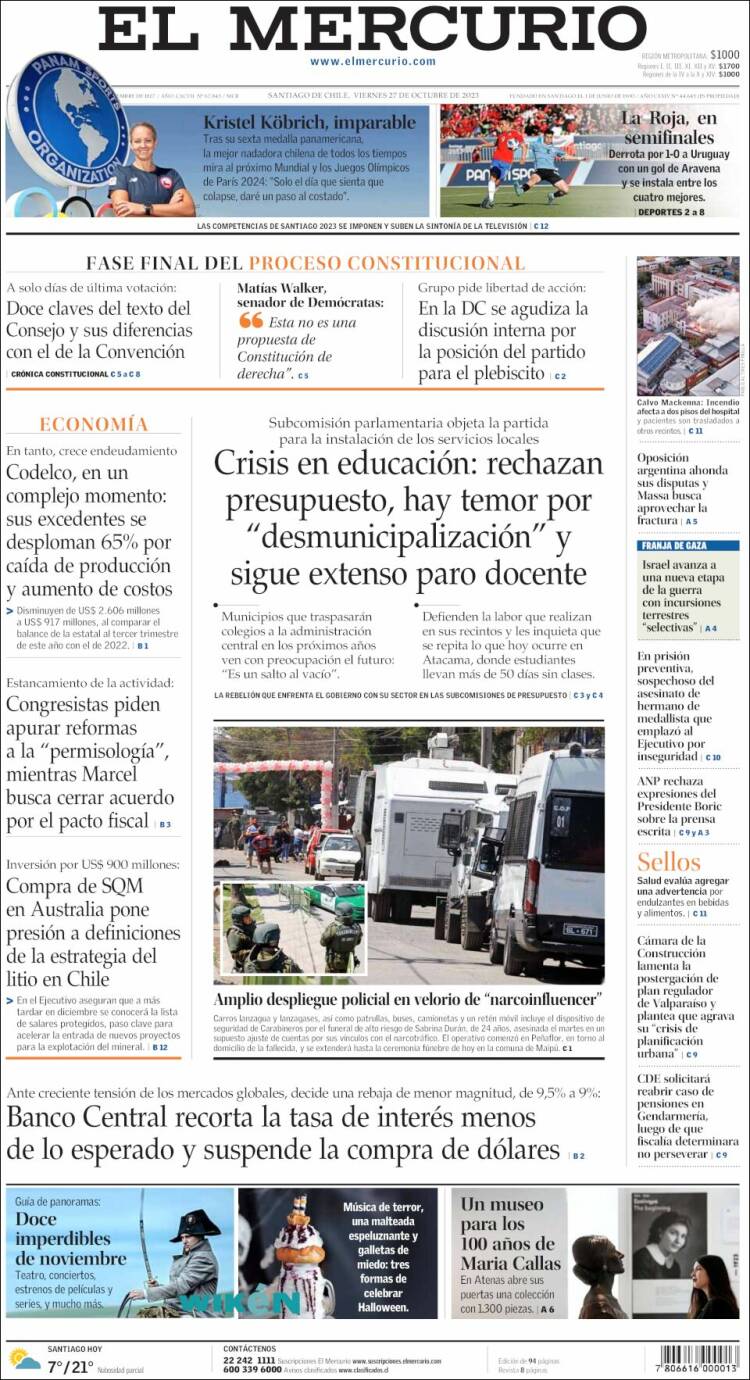 Portada de El Mercurio (Chile)