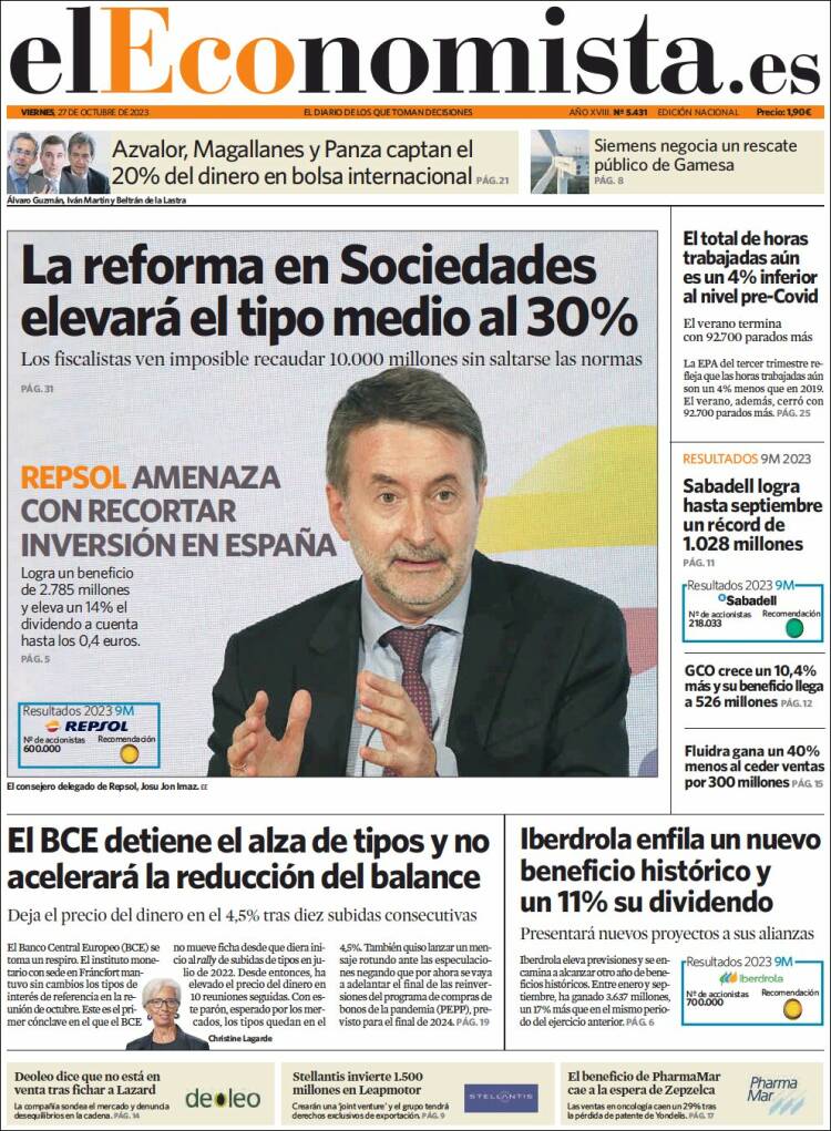 Portada de El Economista (España)