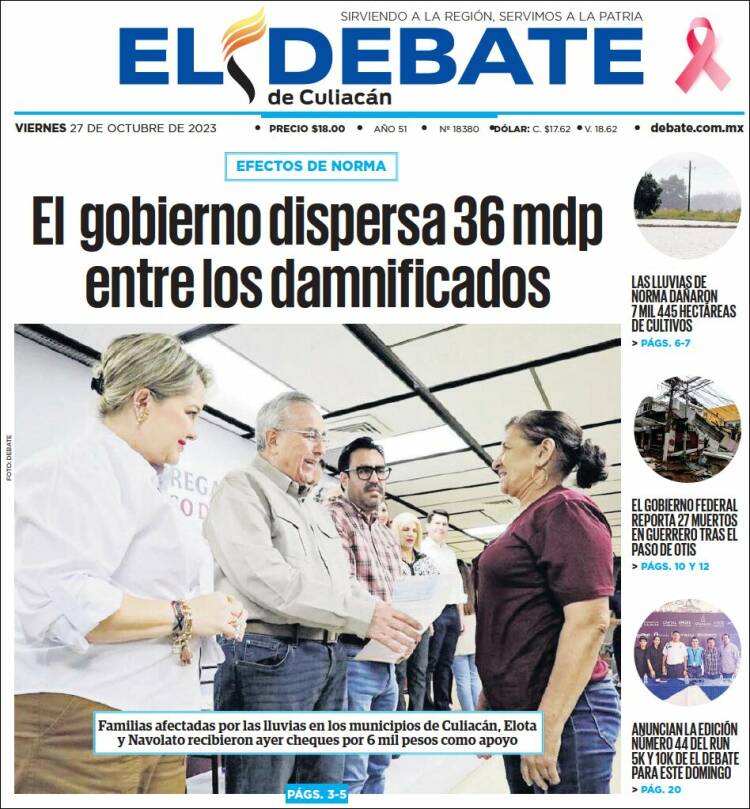 Portada de El Debate de Culiacán (México)