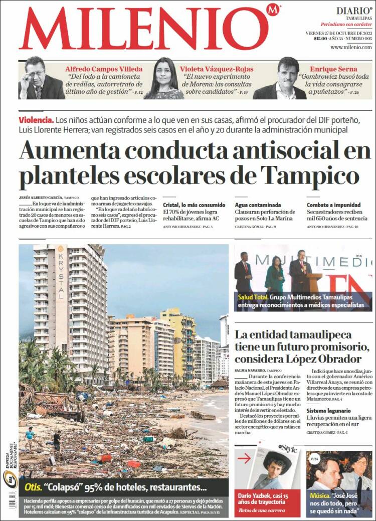 Portada de Milenio - Tamaulipas (México)