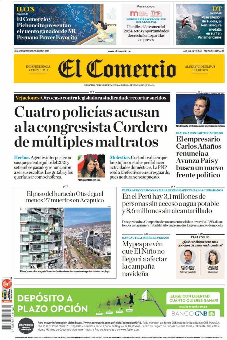 Portada de El Comercio (Perú)