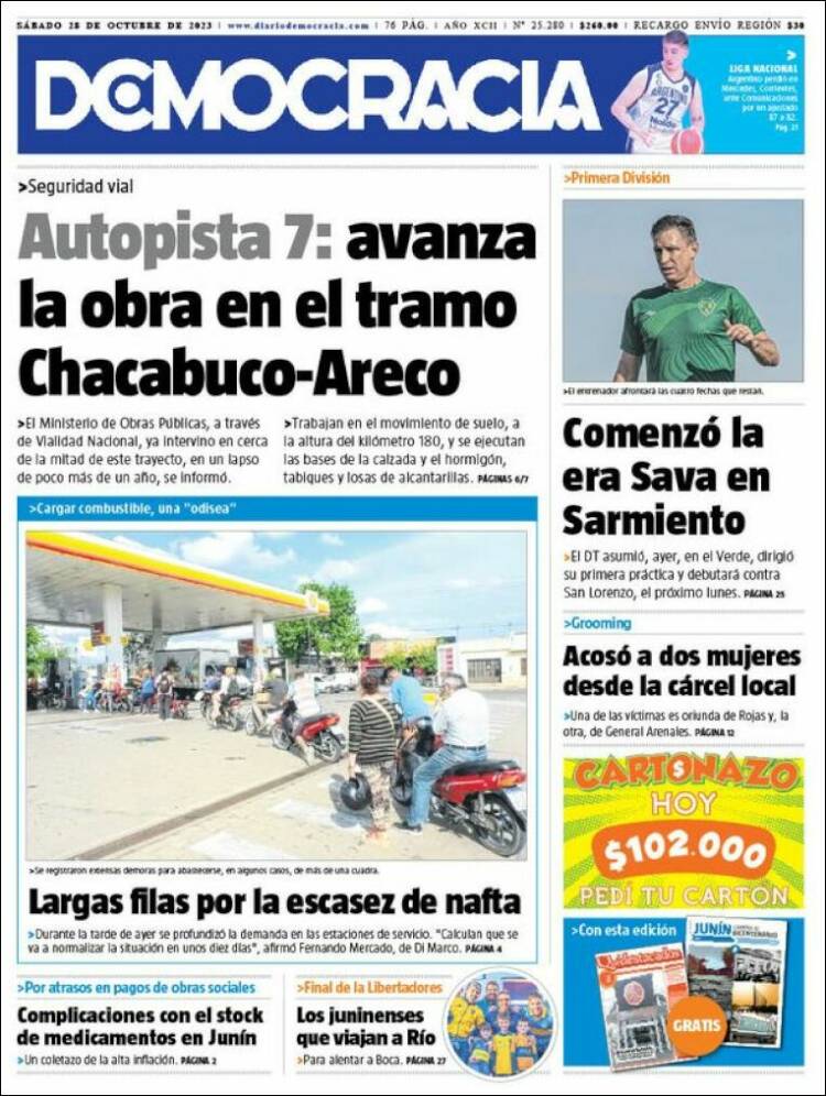 Portada de Diario Democracia (Argentina)