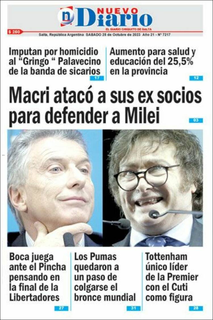 Portada de Nuevo Diario de Salta (Argentina)