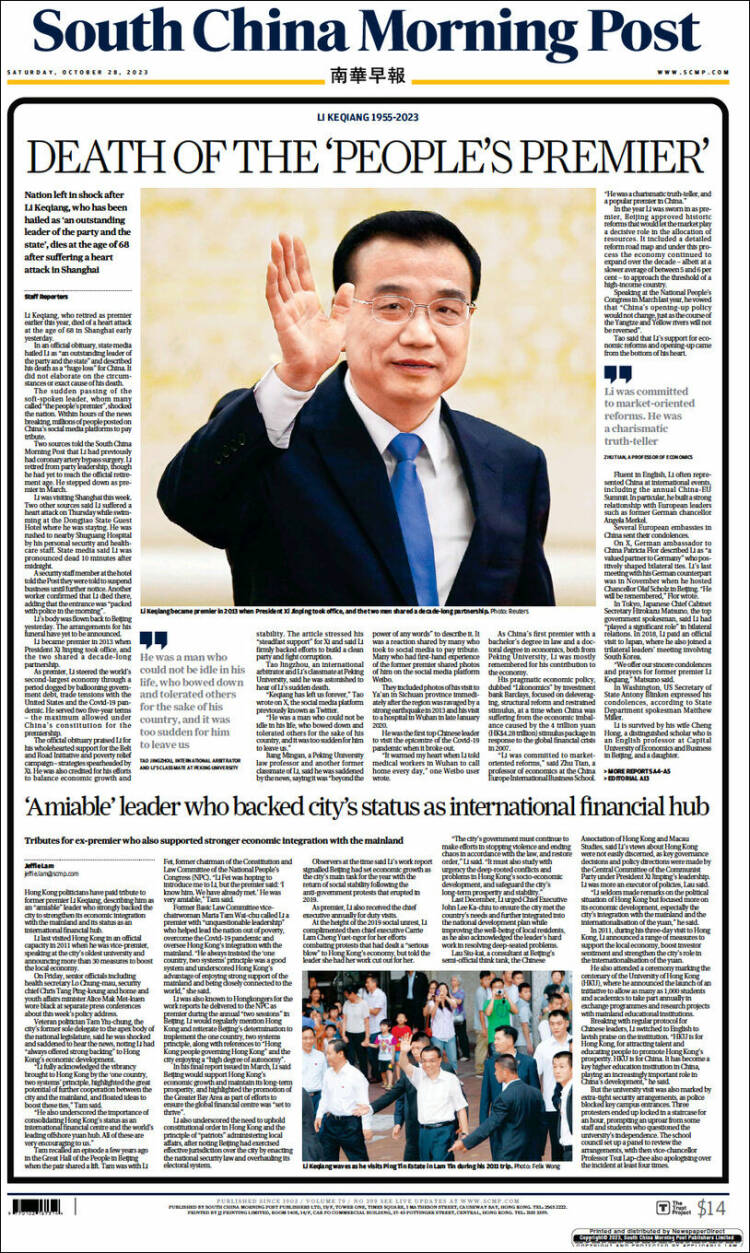 Portada de South China Morning Post (China)