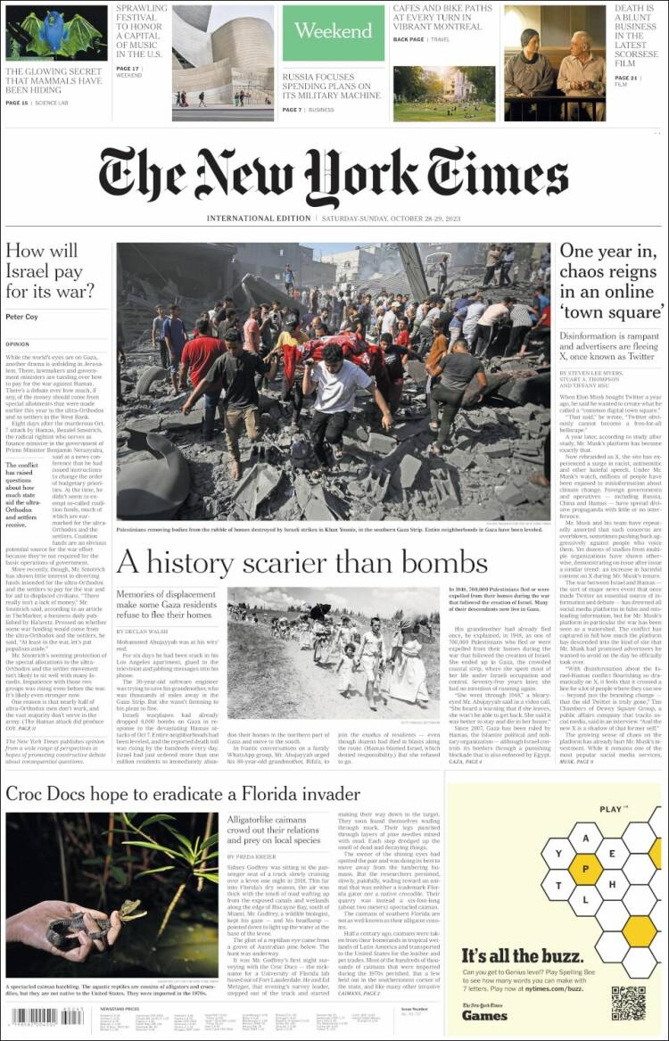 Portada de International New York Times (Europa)