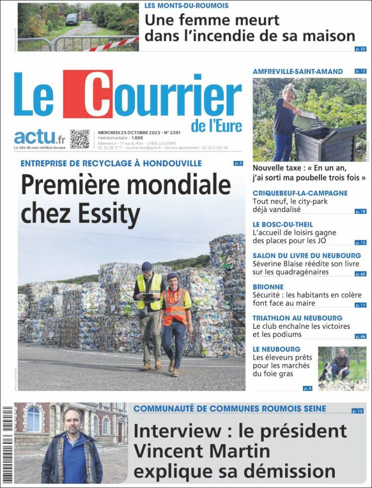 Portada de Le Courrier de l'Ouest (Francia)