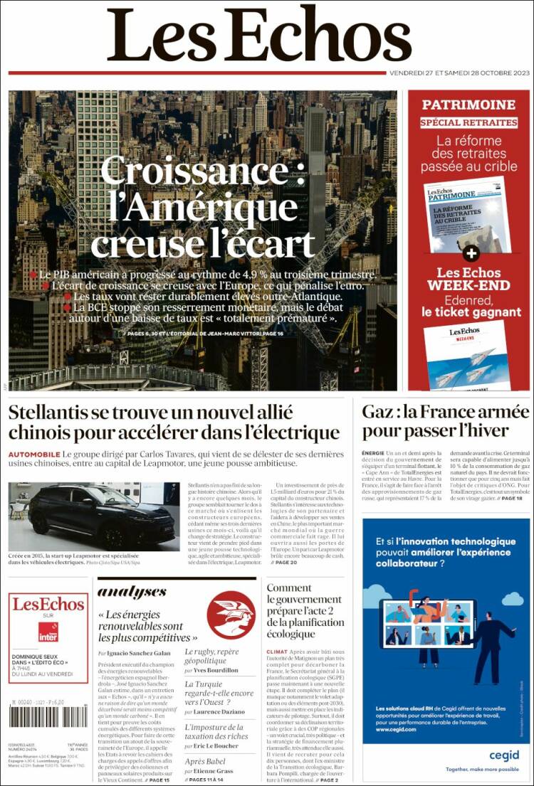 Portada de Les Echos (Francia)