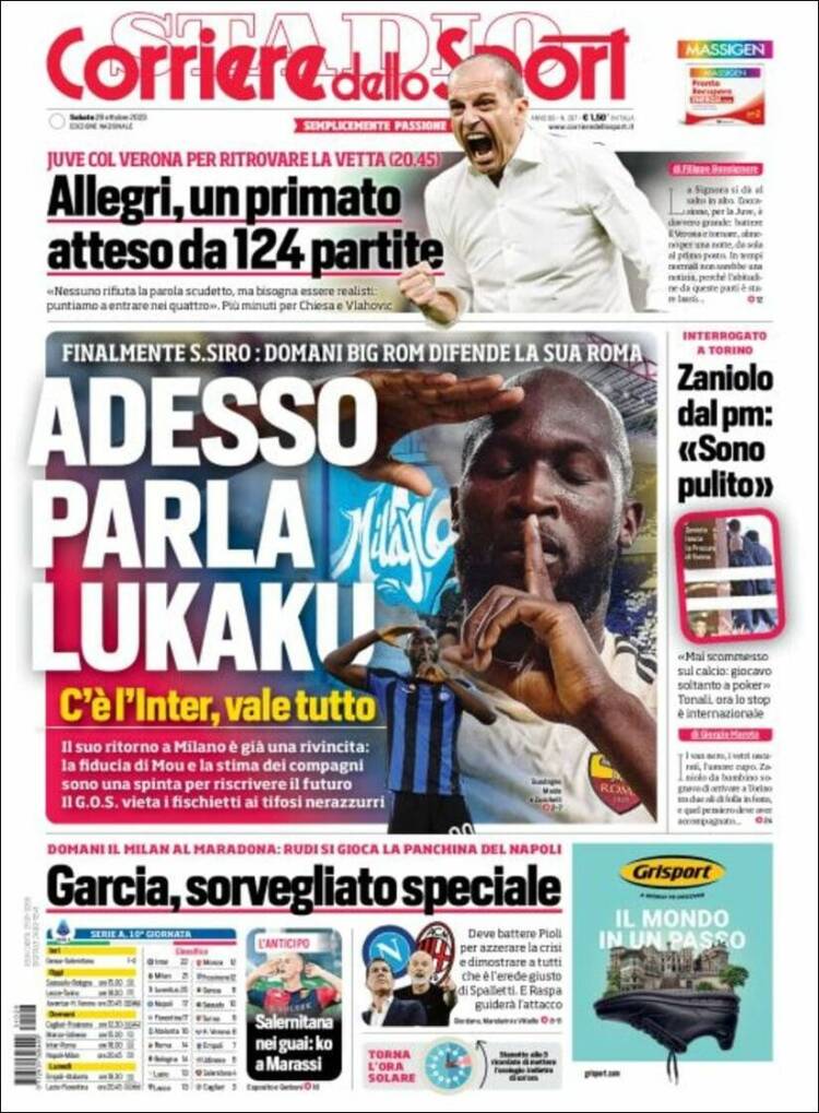 Portada de Corriere dello Sport (Italia)