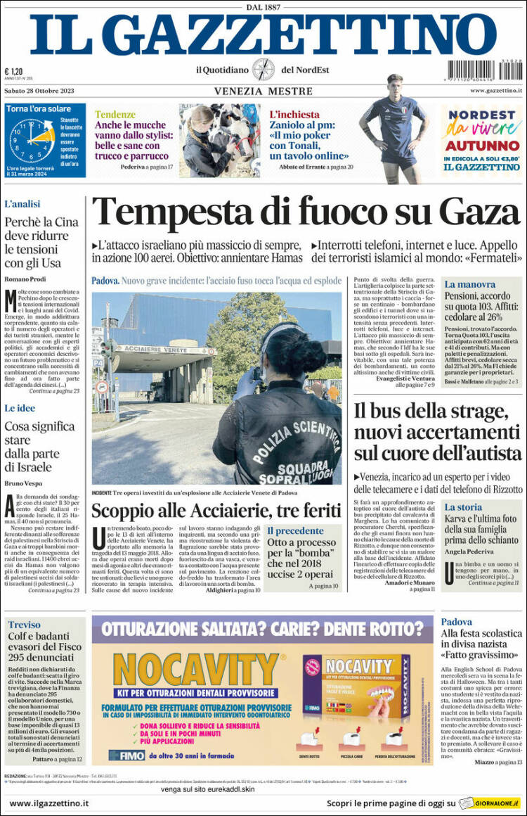 Portada de Il Gazzettino (Italia)