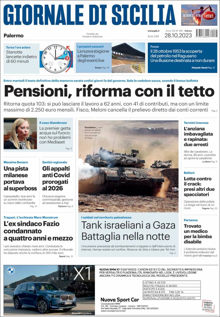 Portada de Giornale di Sicilia (Italia)
