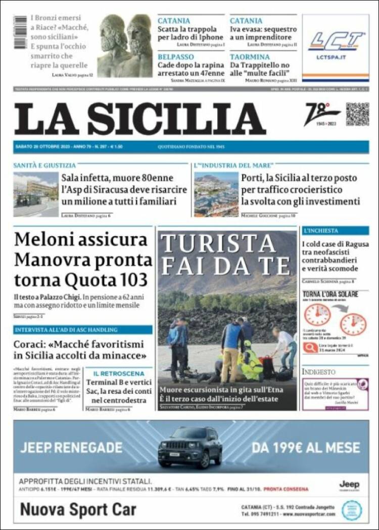 Portada de La Sicilia (Italia)