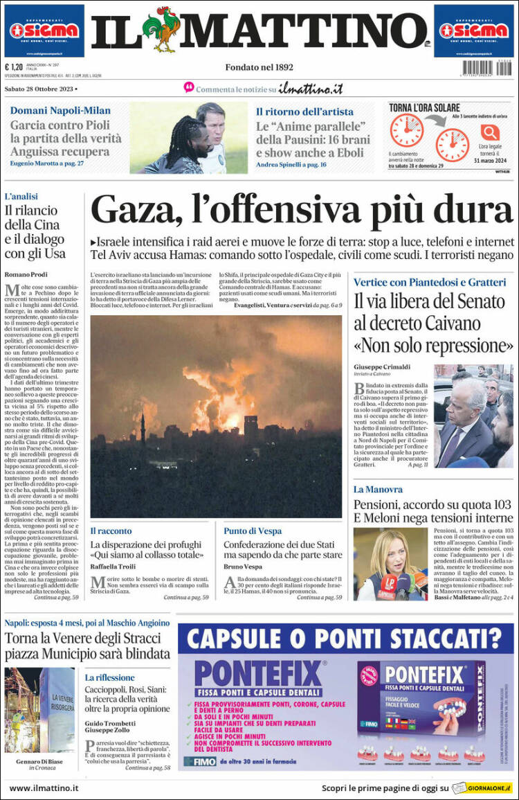 Portada de Il Mattino (Italia)