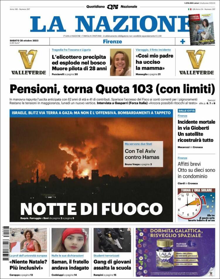 Portada de La Nazione (Italia)