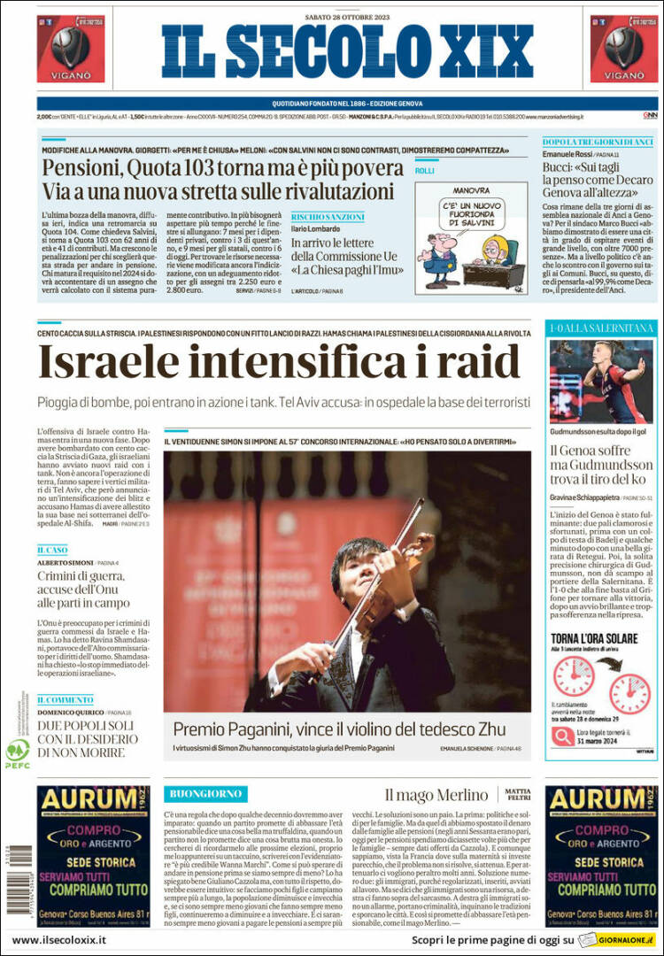 Portada de Il Secolo XIX (Italia)