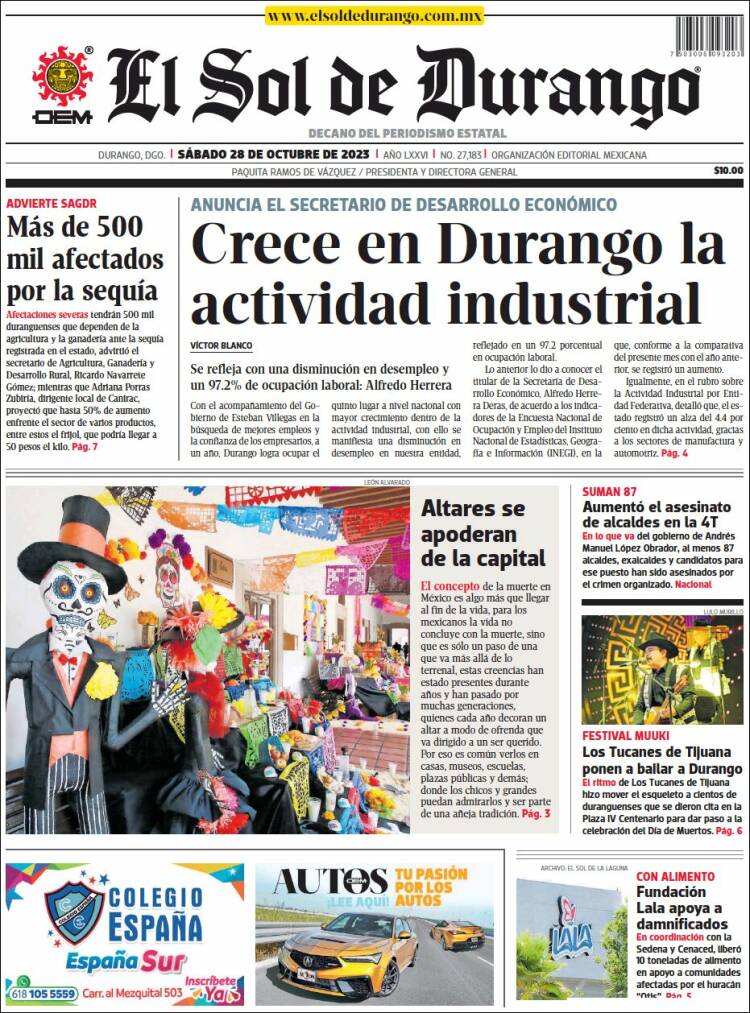 Portada de El Sol de Durango (M&eacute;xico)