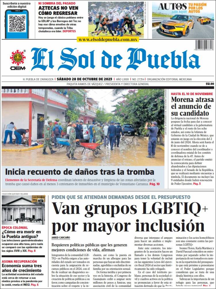 Portada de El Sol de Puebla (M&eacute;xico)