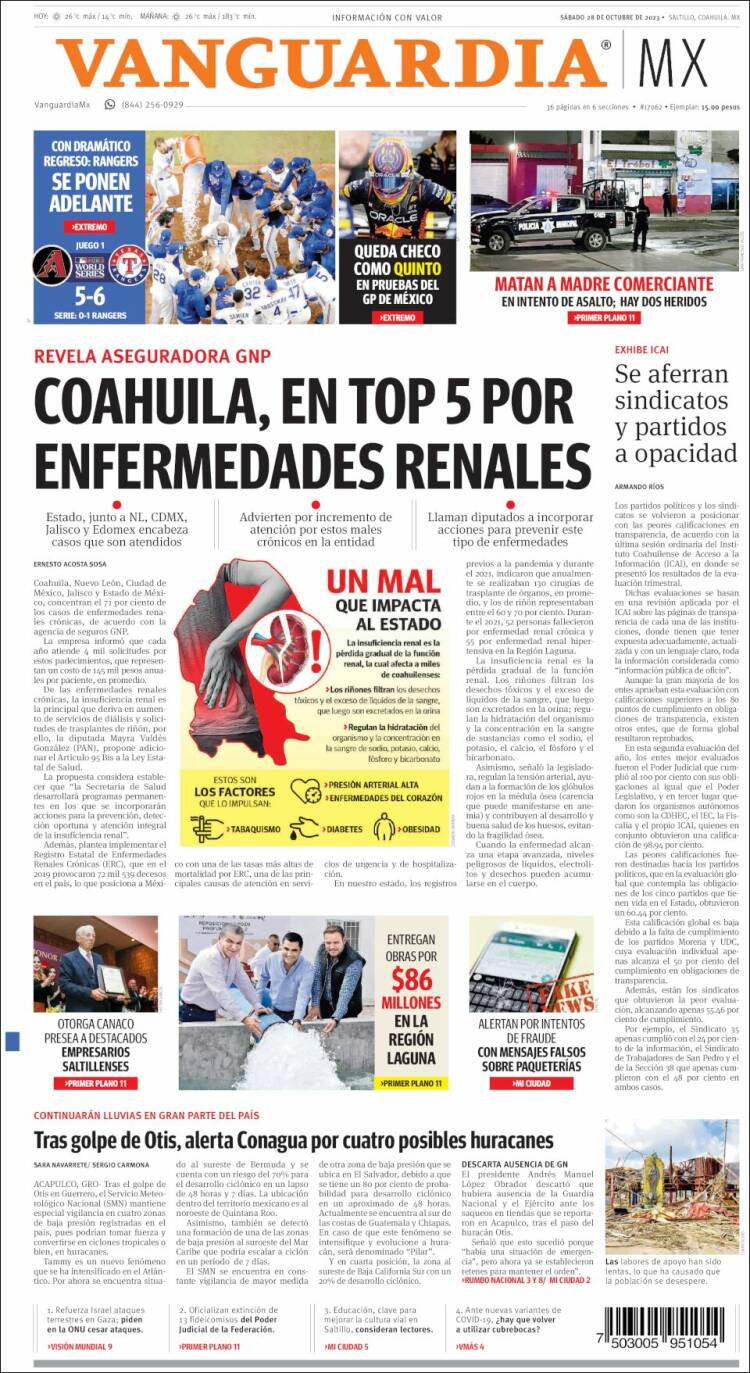 Portada de Vanguardia (M&eacute;xico)