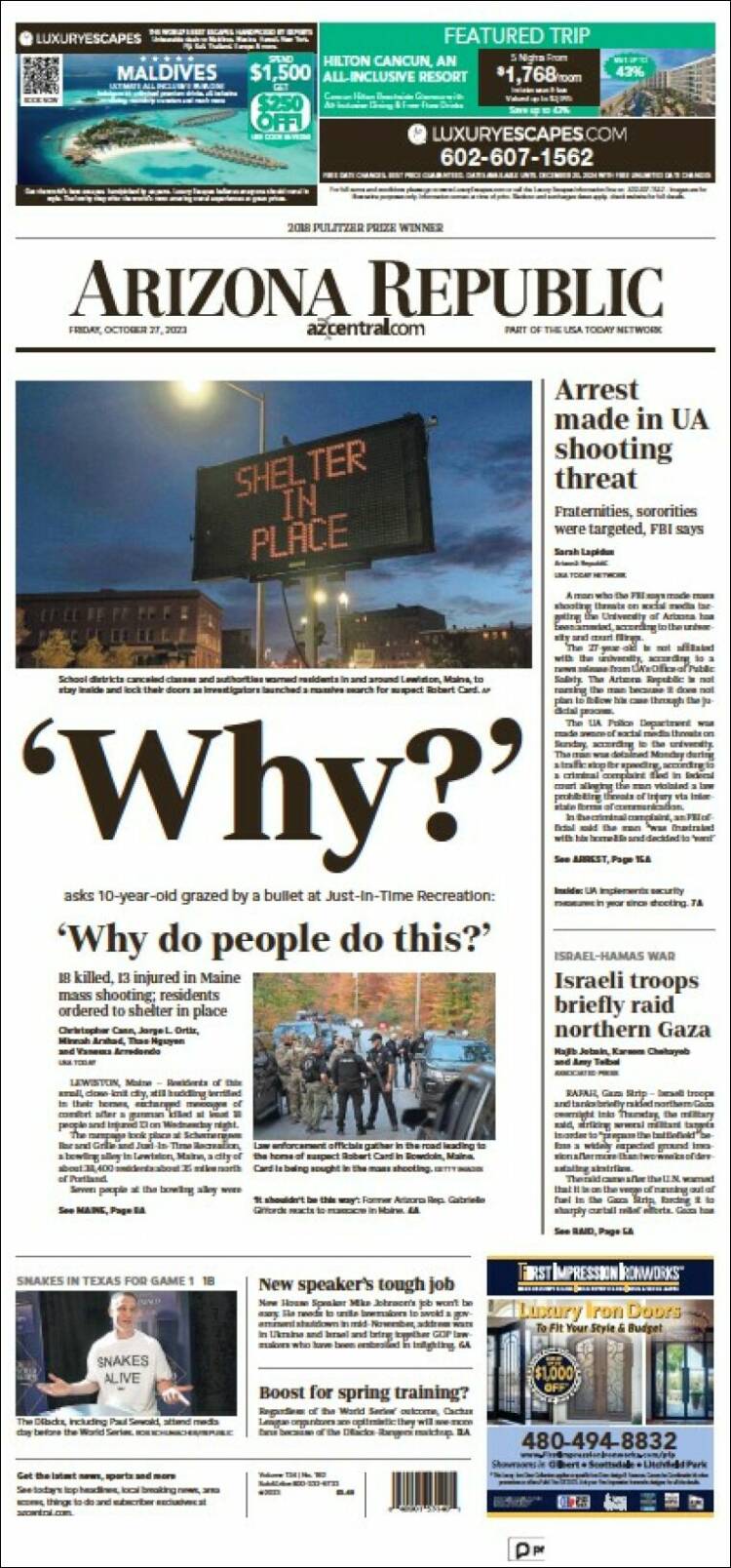 Portada de Arizona Republic News (USA)