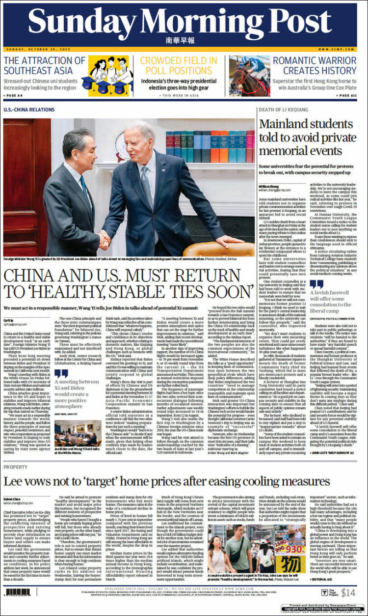Portada de South China Morning Post (China)