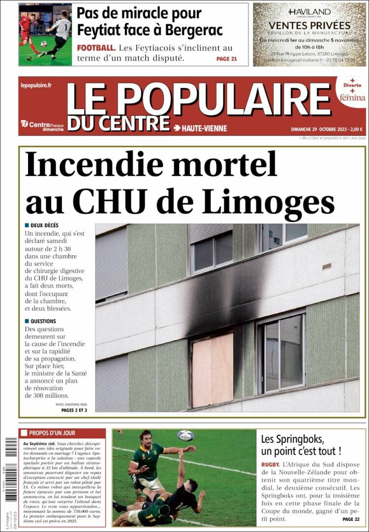 Portada de Le Populaire du Centre (Francia)