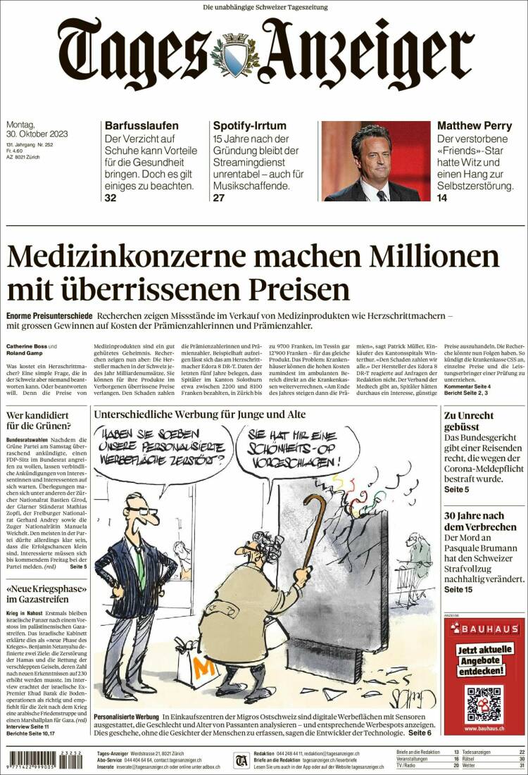 Portada de Tages-Anzeiger (Suiza)