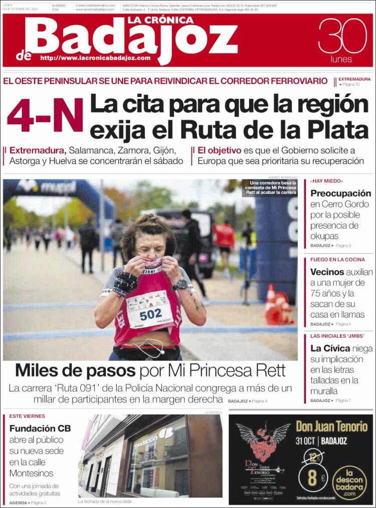 Portada de La Crónica de Badajoz (España)