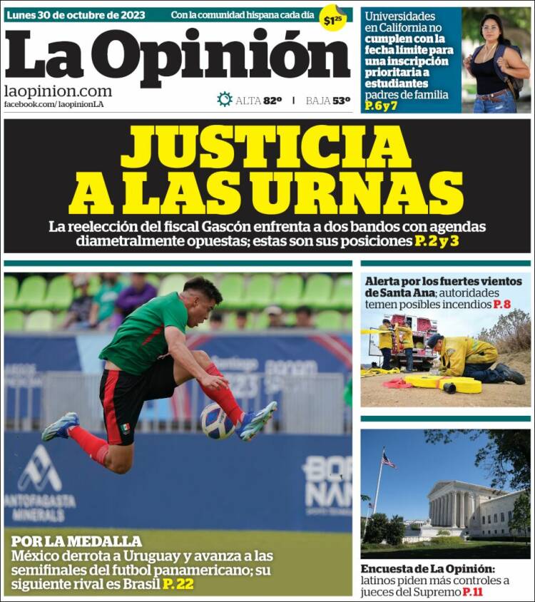 Portada de La Opinión (USA)