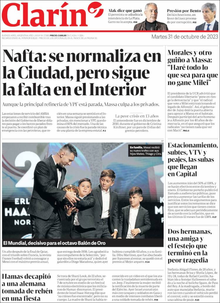 Portada de Clarín (Argentina)
