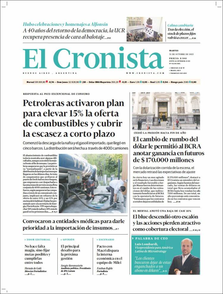 Portada de El Cronista Comercial (Argentina)