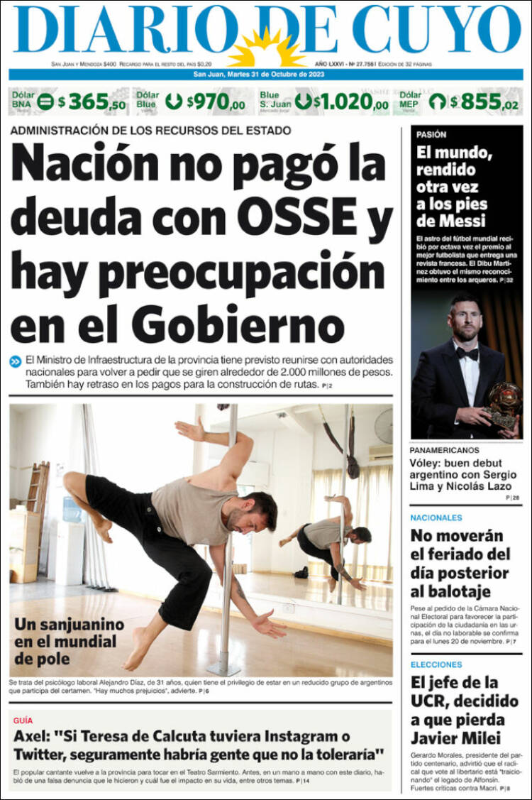 Portada de Diario de Cuyo (Argentina)