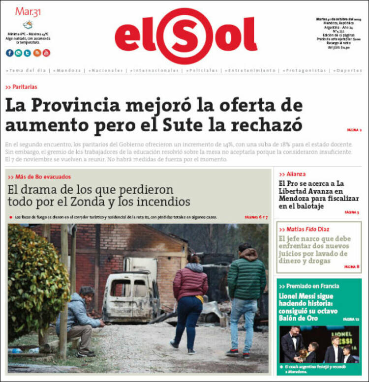 Portada de El Sol Diario (Argentina)