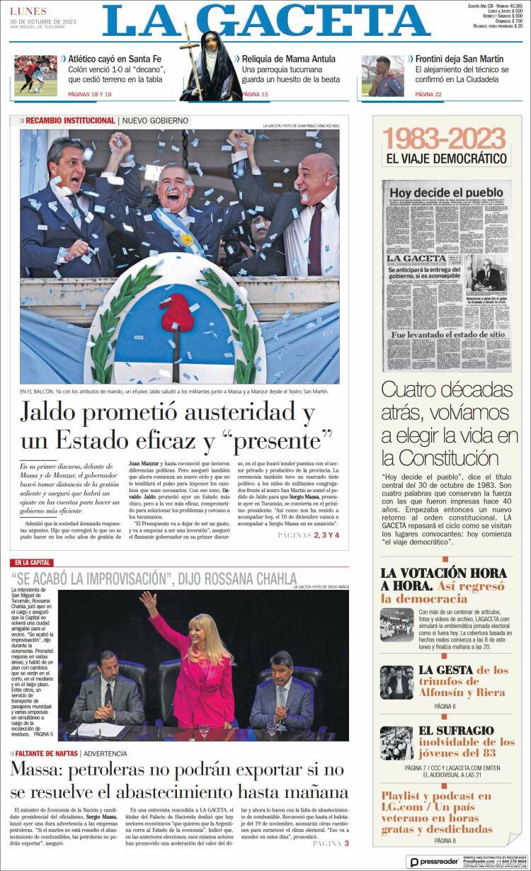 Portada de La Gaceta (Argentina)